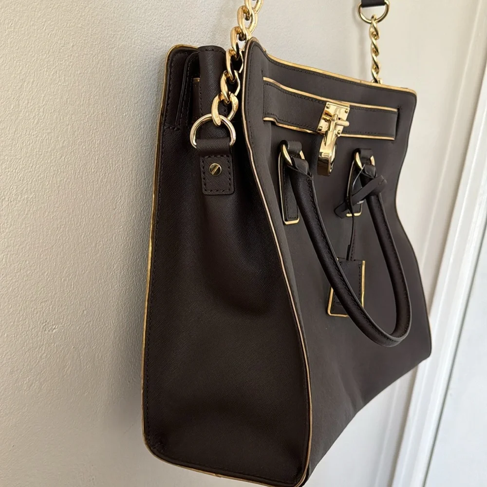 NWT MK BROWN Large Brown Bag w/Gold Trim and Chain Strap-Hamilton Speccio - Picture 7 of 11